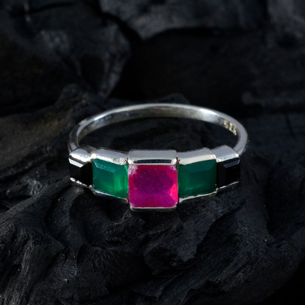 Multi Stone Penta Japanese 925 Silver multicolor Gemstone Delicate Luxurious Ring Jewelry