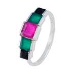 Multi Stone Penta Japanese 925 Silver multicolor Gemstone Delicate Luxurious Ring Jewelry