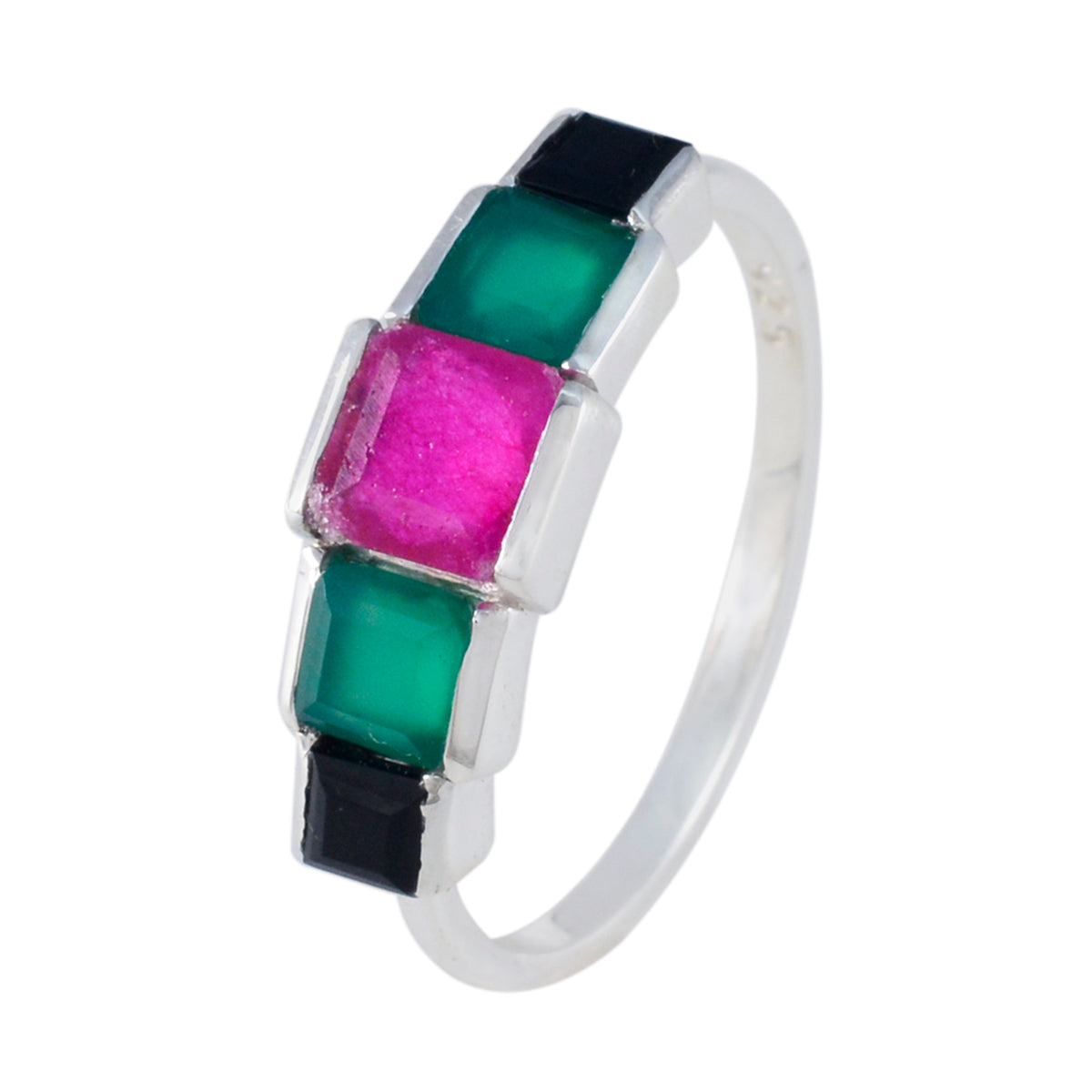 Multi Stone Penta Japanese 925 Silver multicolor Gemstone Delicate Luxurious Ring Jewelry