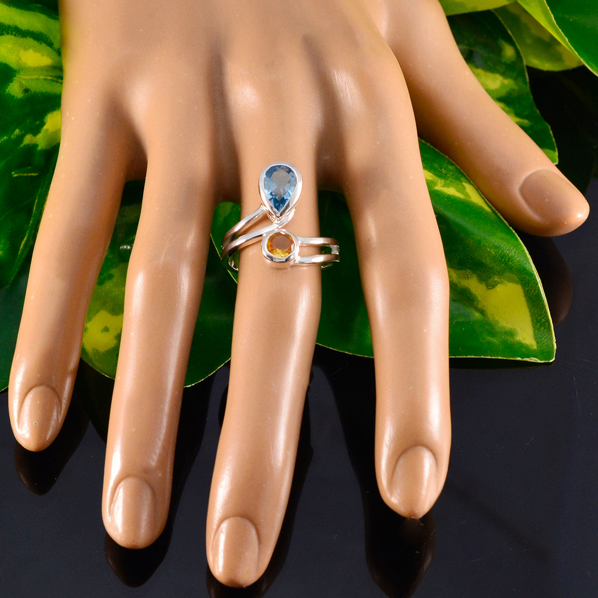 Multi Stone Toi et Moi African Sterling Silver multicolor Gemstones Tiny Boho Ring Jewelry