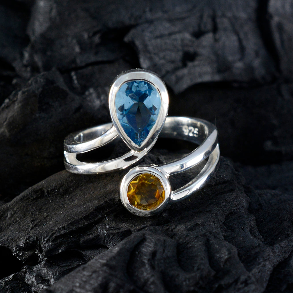 Multi Stone Toi et Moi African Sterling Silver multicolor Gemstones Tiny Boho Ring Jewelry