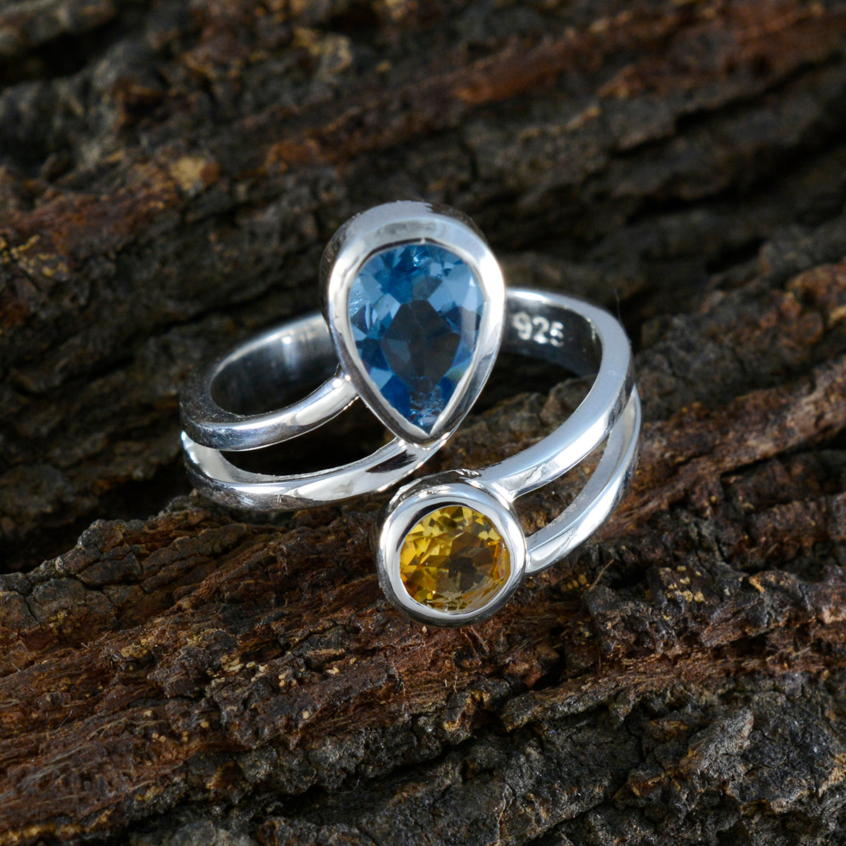 Multi Stone Toi et Moi African Sterling Silver multicolor Gemstones Tiny Boho Ring Jewelry