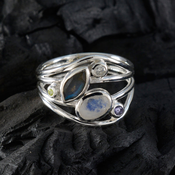 Multi Stone Penta Russian Sterling Silver multicolor Gems Eye catching Modern Ring Jewellery