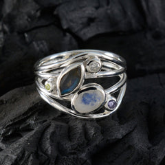 Multi Stone Penta Russian Sterling Silver multicolor Gems Eye catching Modern Ring Jewellery