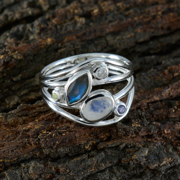 Multi Stone Penta Russian Sterling Silver multicolor Gems Eye catching Modern Ring Jewellery