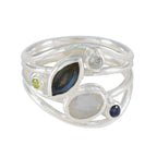 Multi Stone Penta Russian Sterling Silver multicolor Gems Eye catching Modern Ring Jewellery