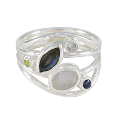 Multi Stone Penta Russian Sterling Silver multicolor Gems Eye catching Modern Ring Jewellery
