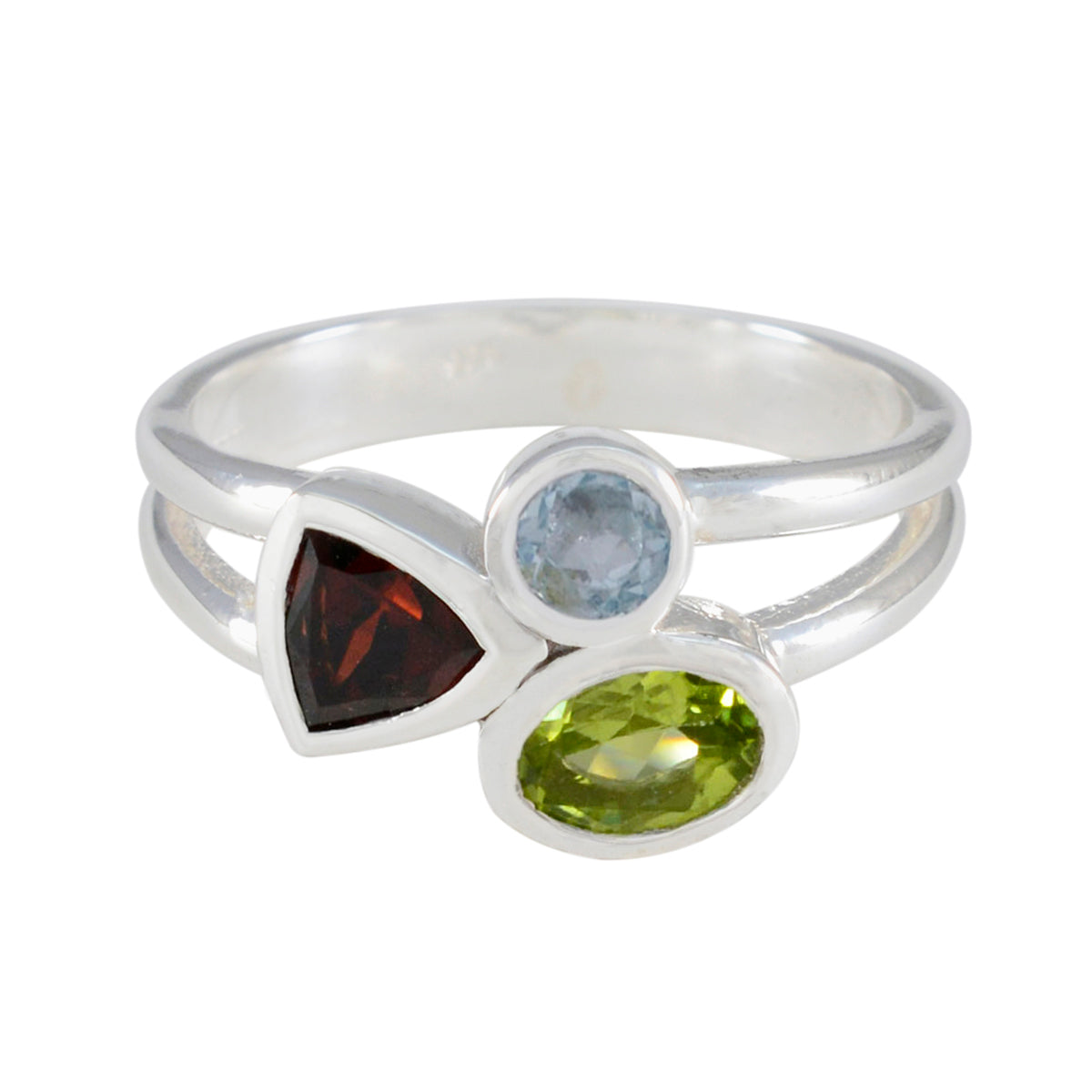 Multi Stone Trilogy Moroccan 925 Silver multicolor Gemstone Minimal Fairytale Ring Jewelry