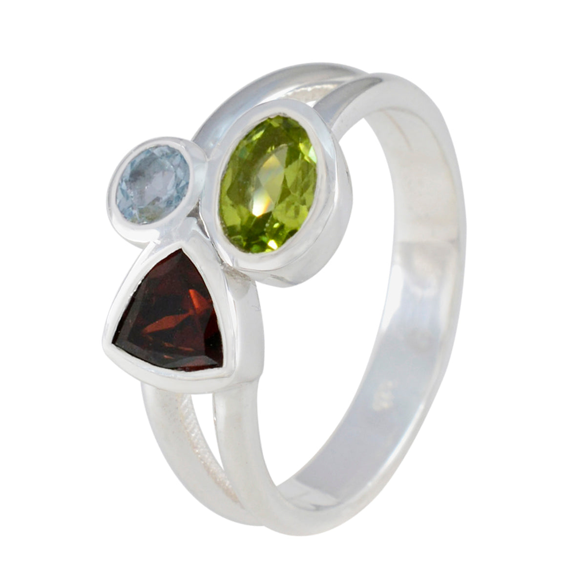 Multi-Stein-Trilogie Marokkanischer 925 Silber Multicolor Edelstein Minimal Märchen Ring Schmuck Zweitbild