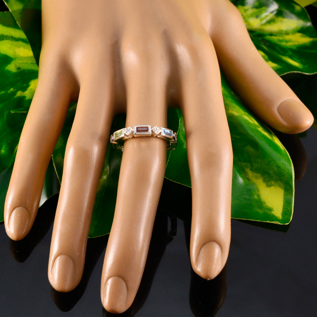 Multi Stone quarter Turkish 925 Sterling Silver multicolor Gems Dainty Trendy Band Jewellery