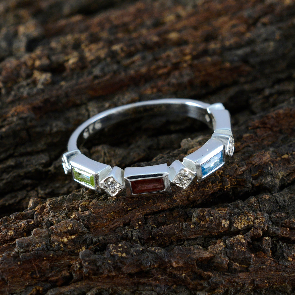 Multi Stone quarter Turkish 925 Sterling Silver multicolor Gems Dainty Trendy Band Jewellery