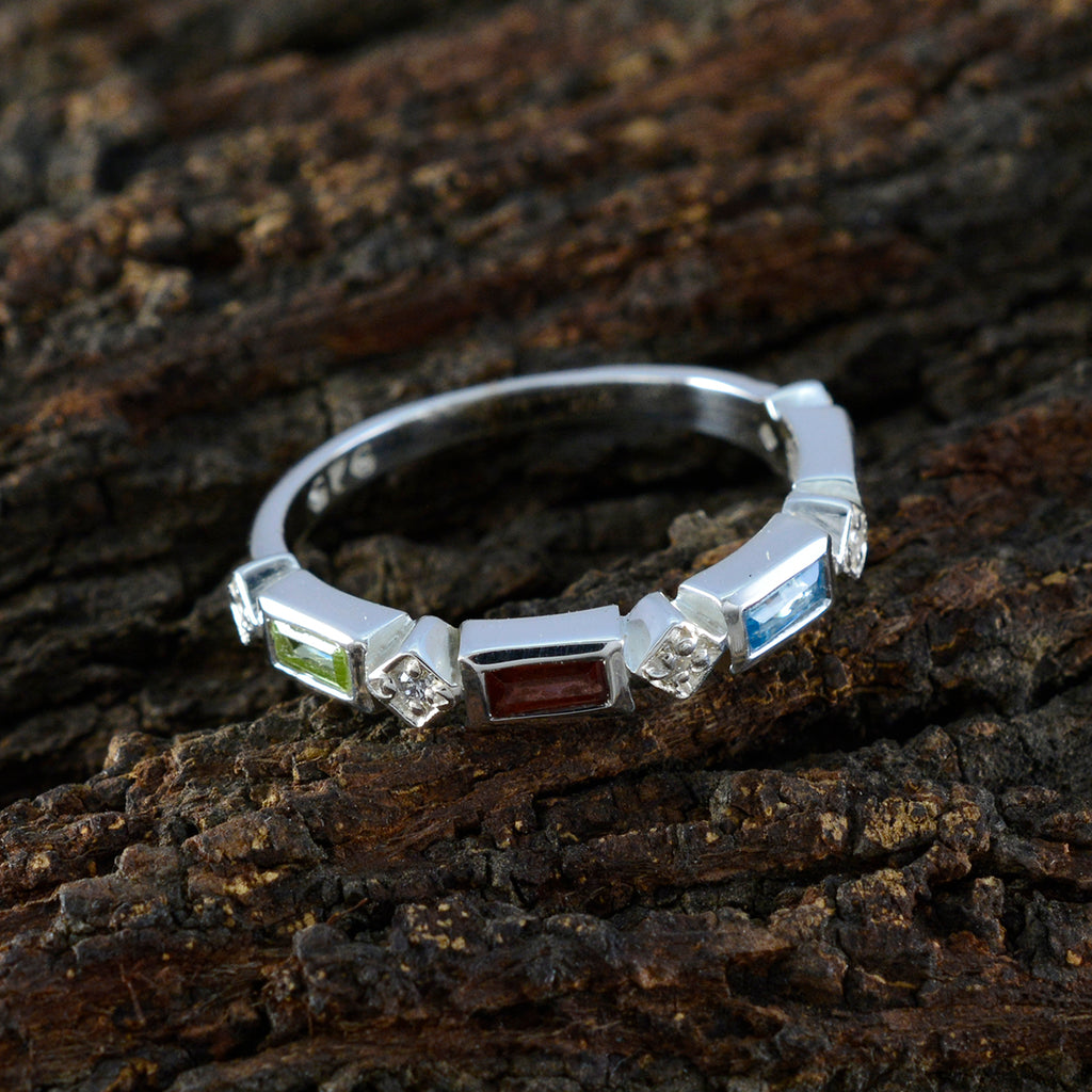 Multi Stone quarter Turkish 925 Sterling Silver multicolor Gems Dainty Trendy Band Jewellery
