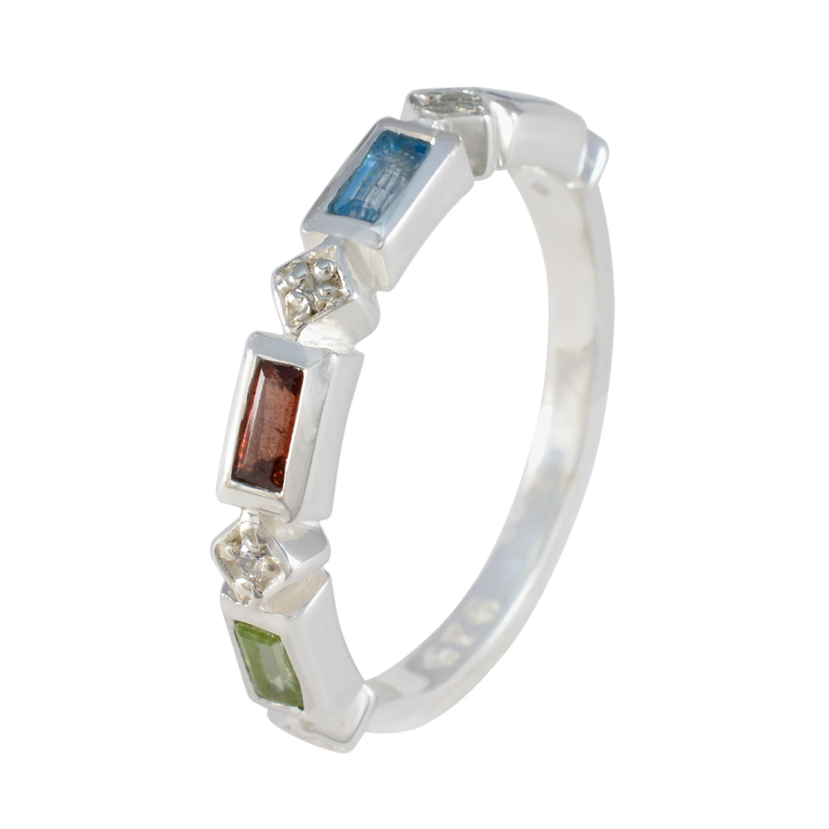 Anillo de plata de ley 925 turca con gemas multicolores, delicado y moderno, con múltiples piedras y cuartos Imagen secundaria del producto