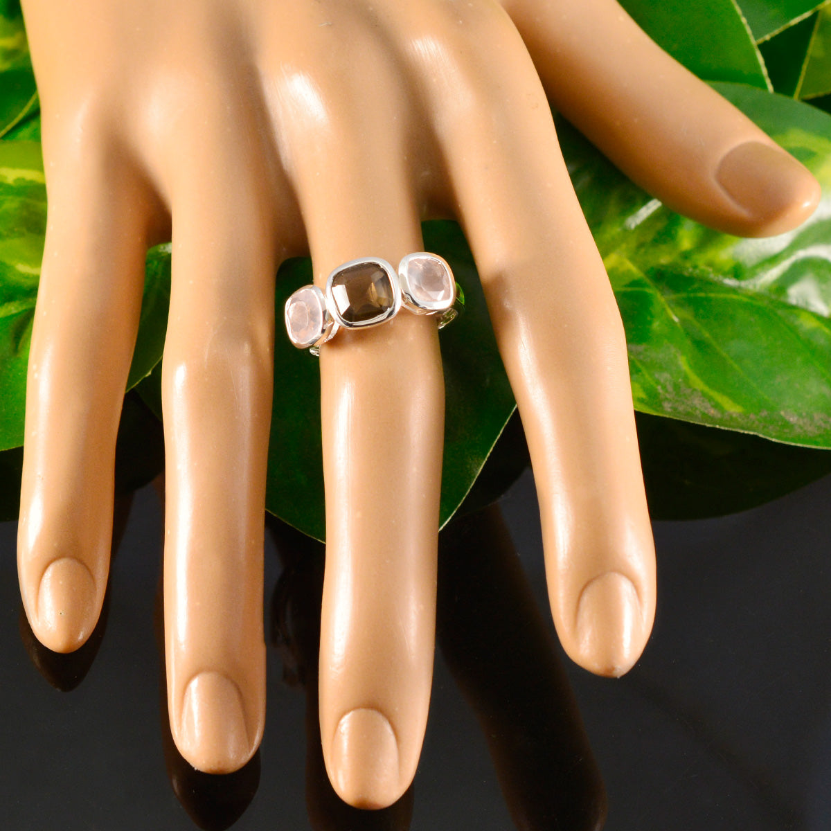 Multi Stone Trilogy German 92.5 Silver multicolor Gemstones Slim Modern Ring Jewellery