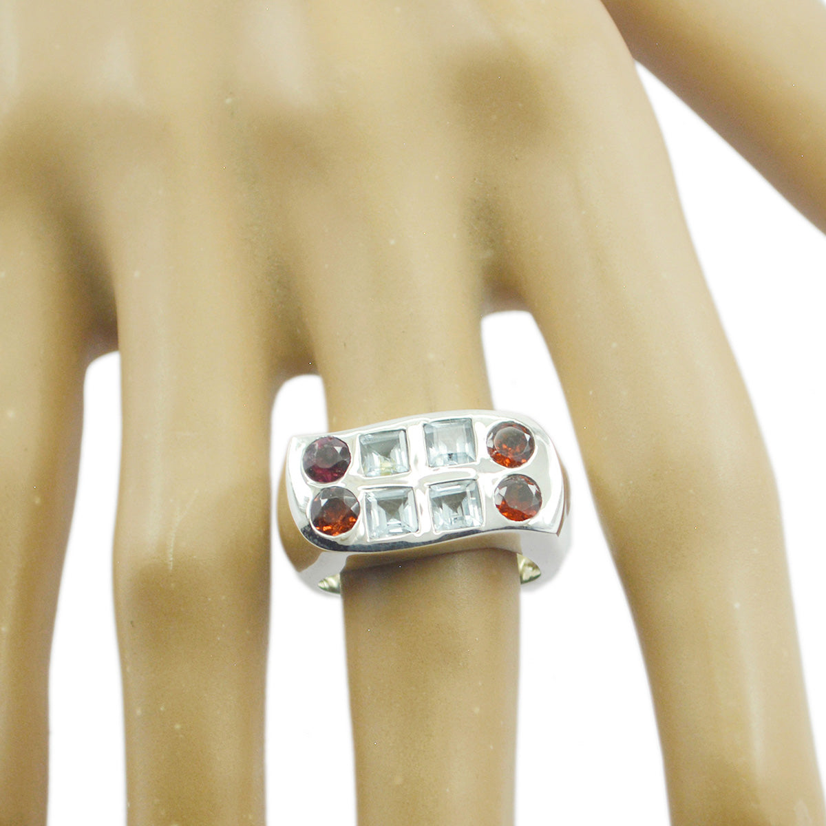 Multi Stone octa Spanish 925 Sterling Silver multicolor Gemstones Chunky Cocktail Ring Jewelry