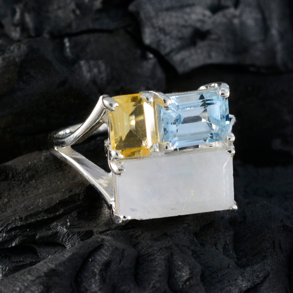 Multi Stone Trilogy German 92.5 Silver multicolor Gemstone Classic Trendy Ring Jewelry