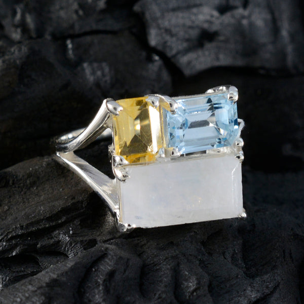 Multi Stone Trilogy German 92.5 Silver multicolor Gemstone Classic Trendy Ring Jewelry