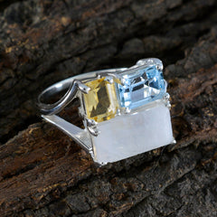 Multi Stone Trilogy German 92.5 Silver multicolor Gemstone Classic Trendy Ring Jewelry