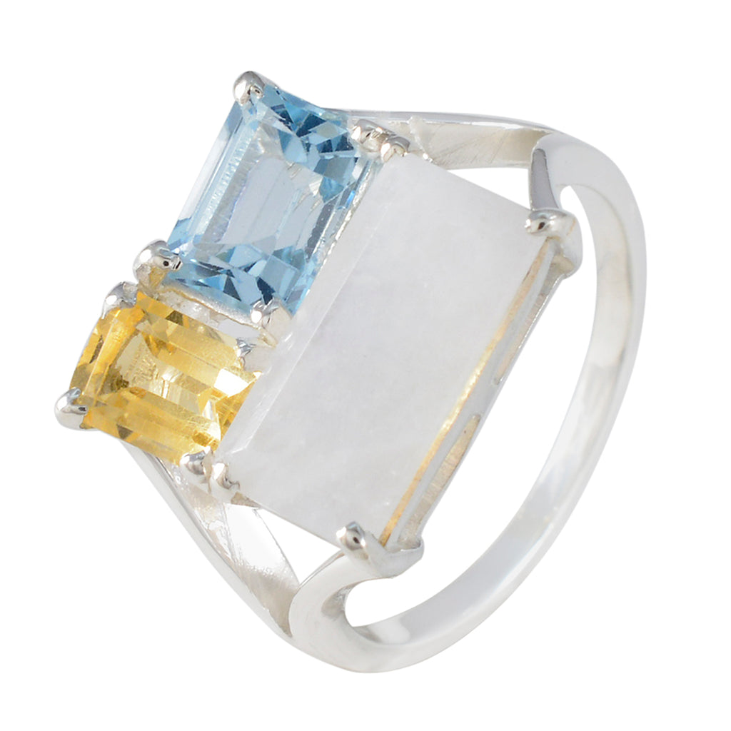 Multi Stone Trilogy German 92.5 Silver multicolor Gemstone Classic Trendy Ring Jewelry
