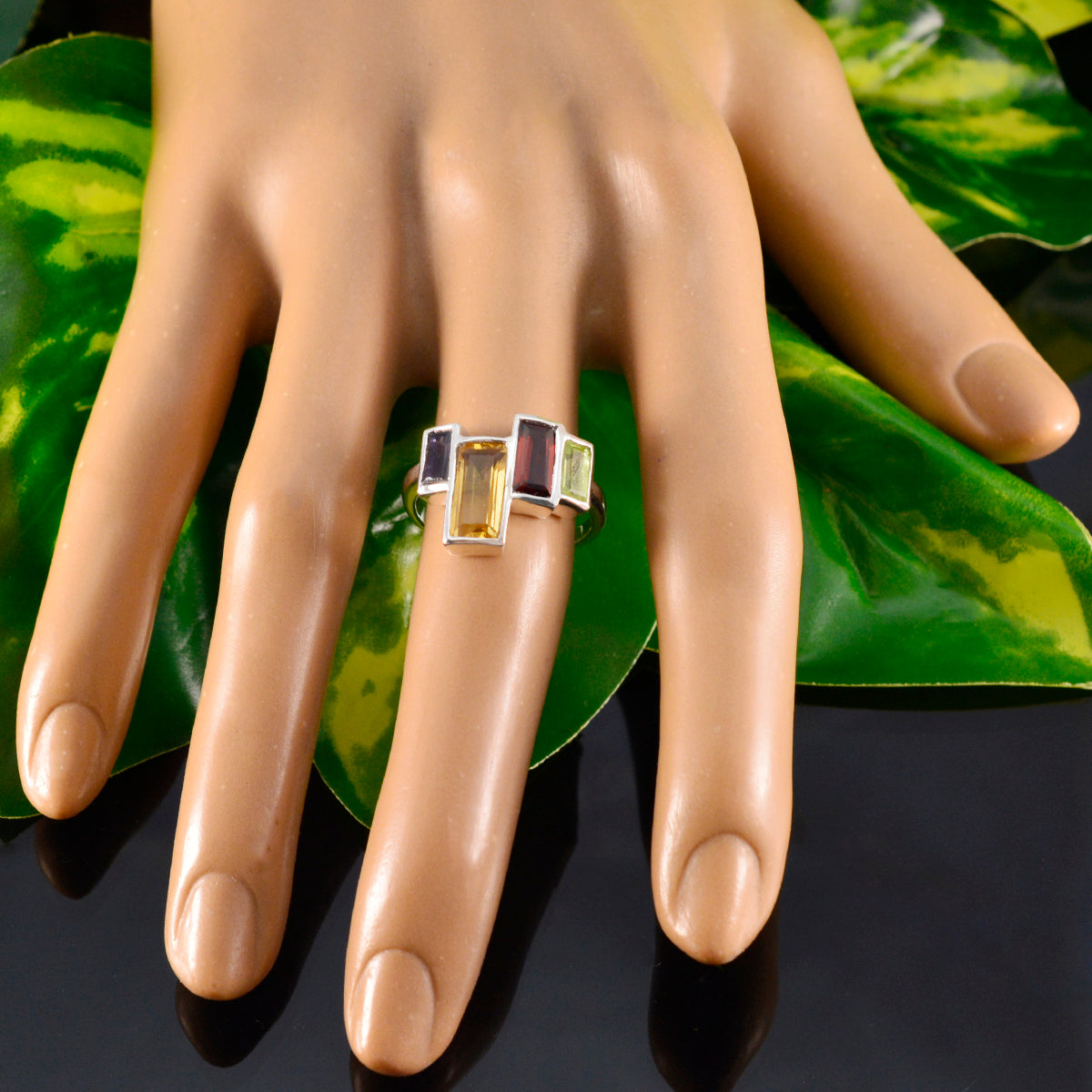 Multi Stone Viertel Französisch Sterling Silber Multicolor Edelstein Federleicht Glamouröser Ring Schmuck