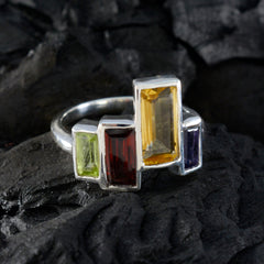 Multi Stone quarter French Sterling Silver multicolor Gemstone Featherlight Glamorous Ring Jewelry