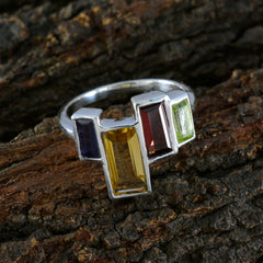 Multi Stone quarter French Sterling Silver multicolor Gemstone Featherlight Glamorous Ring Jewelry