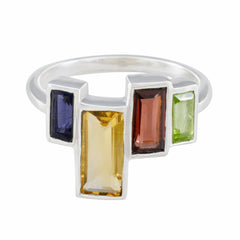 Multi Stone quarter French Sterling Silver multicolor Gemstone Featherlight Glamorous Ring Jewelry