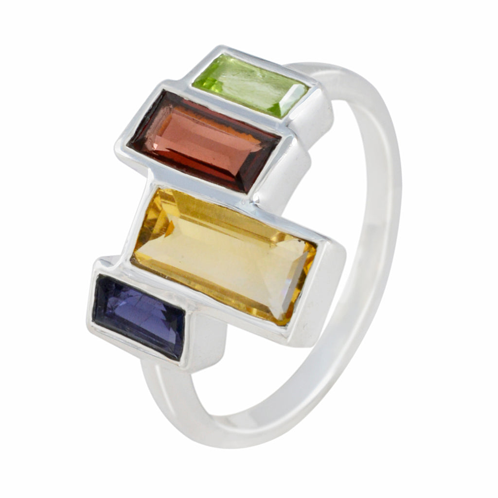Multi Stone quarter French Sterling Silver multicolor Gemstone Featherlight Glamorous Ring Jewelry