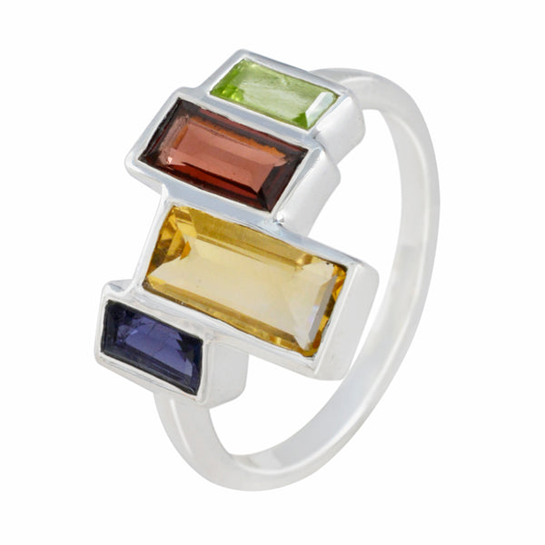 Multi Stone quarter French Sterling Silver multicolor Gemstone Featherlight Glamorous Ring Jewelry