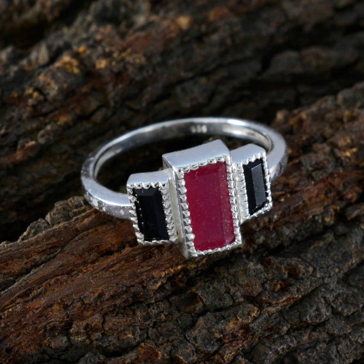 Multi Stone Trilogy German 92.5 Silver multicolor Gemstones Featherlight Boho Ring Jewelry