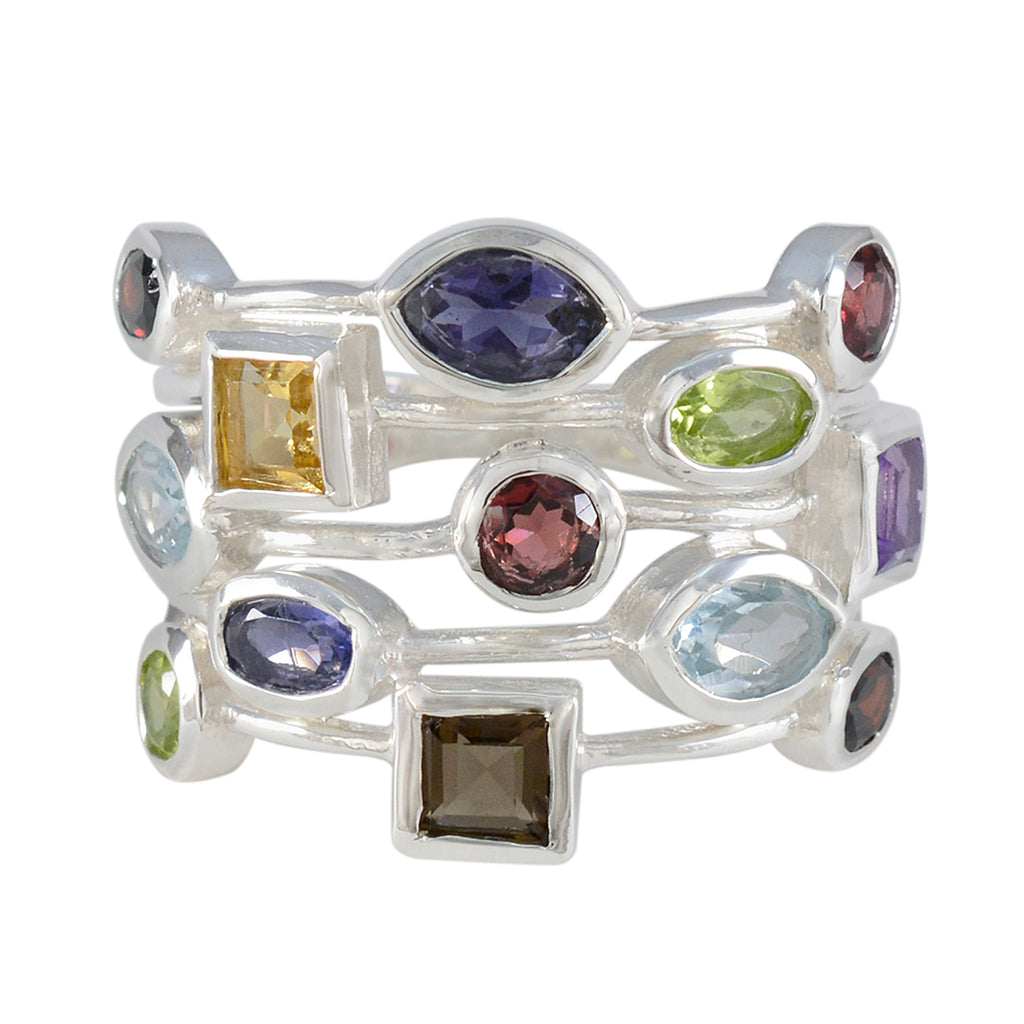 Multi Stone mehrere indische 92,5 Silber mehrfarbige Edelsteine auffälliger Cocktailring Schmuck