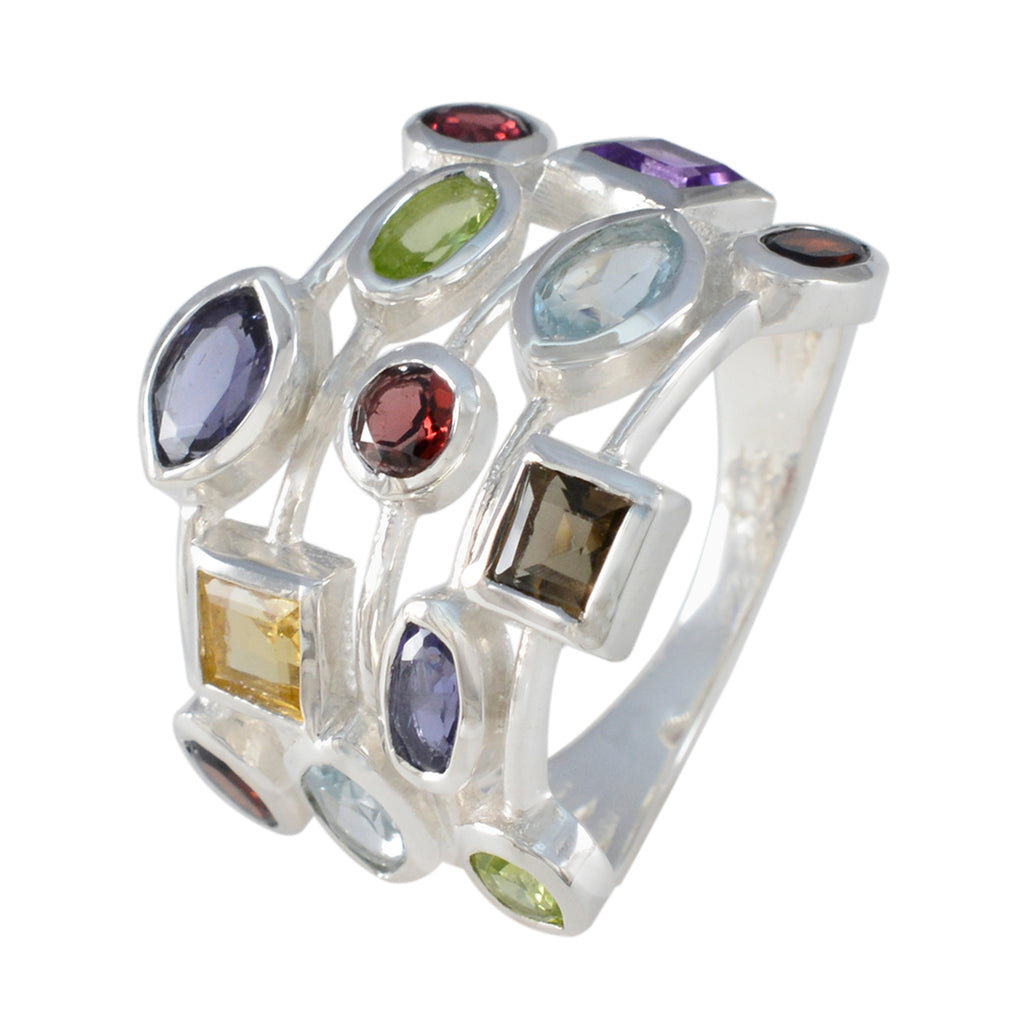 Multi Stone mehrere indische 92,5 Silber mehrfarbige Edelsteine auffälliger Cocktailring Schmuck