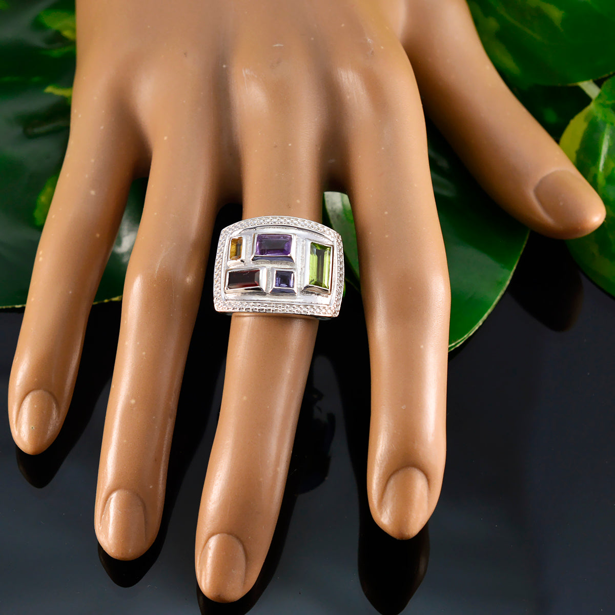 Multi Stone penta African 92.5 Silver multicolor Gemstones Versatile Cocktail Ring Jewellery