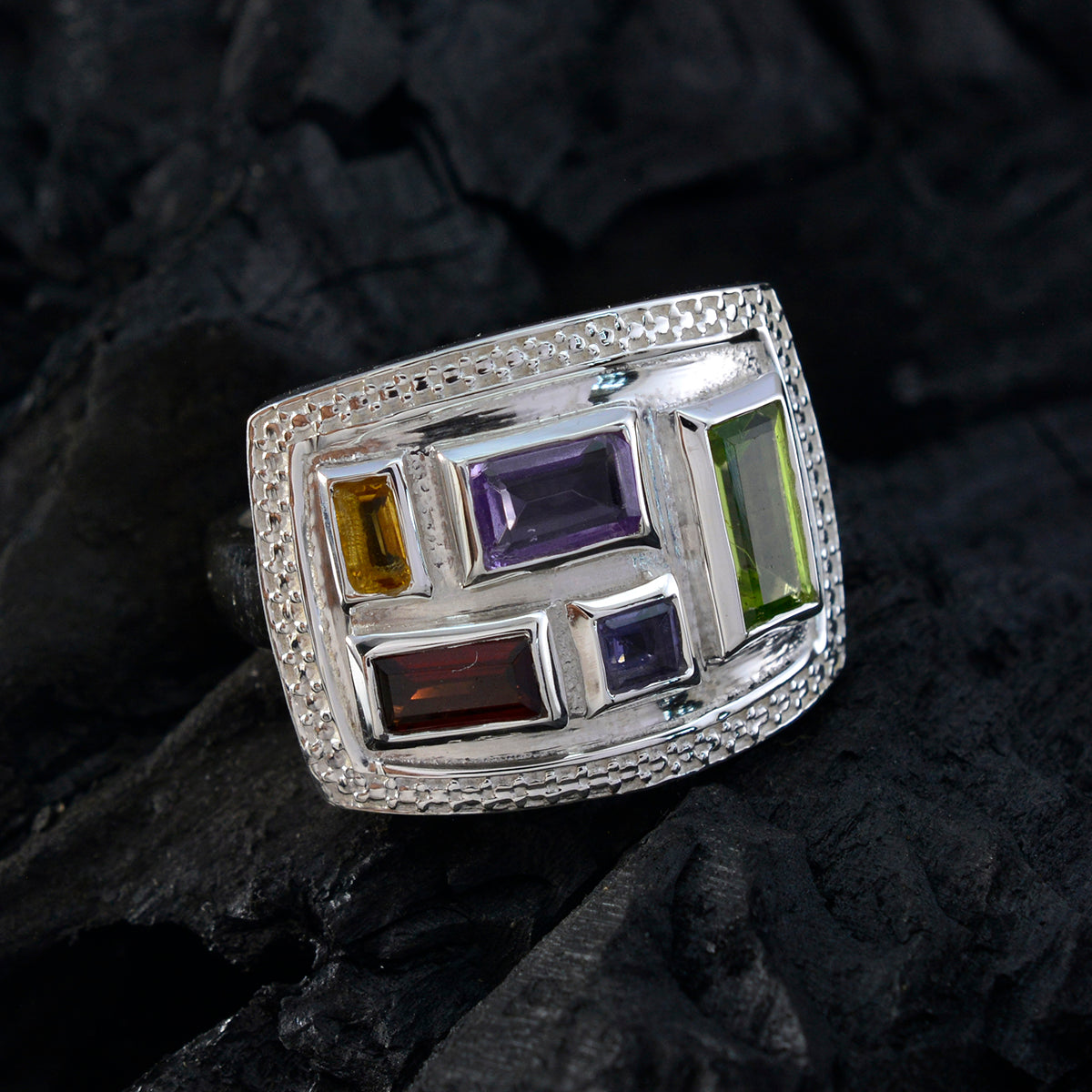 Multi Stone penta African 92.5 Silver multicolor Gemstones Versatile Cocktail Ring Jewellery