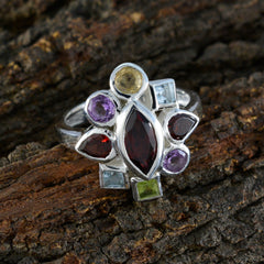 Multi Stone navratna French 925 Silver multicolor Gemstone Eye catching Cocktail Ring Jewelry