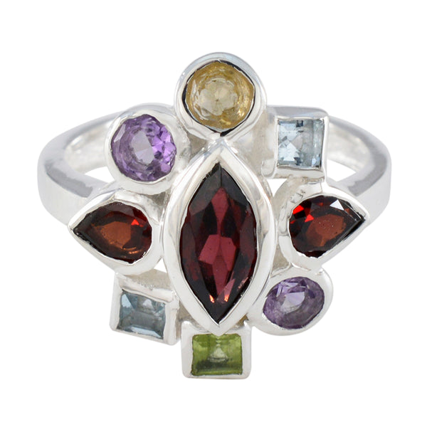 Multi Stone navratna French 925 Silver multicolor Gemstone Eye catching Cocktail Ring Jewelry