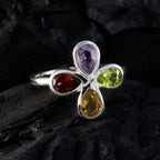 Multi Stone quarter Japanese 925 Silver multicolor Gems Dainty Floral Ring Jewelry