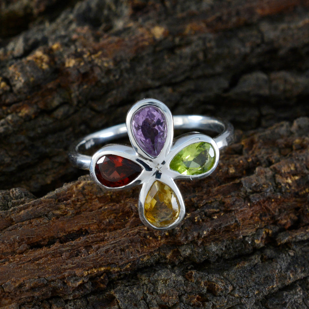 Multi Stone quarter Japanese 925 Silver multicolor Gems Dainty Floral Ring Jewelry
