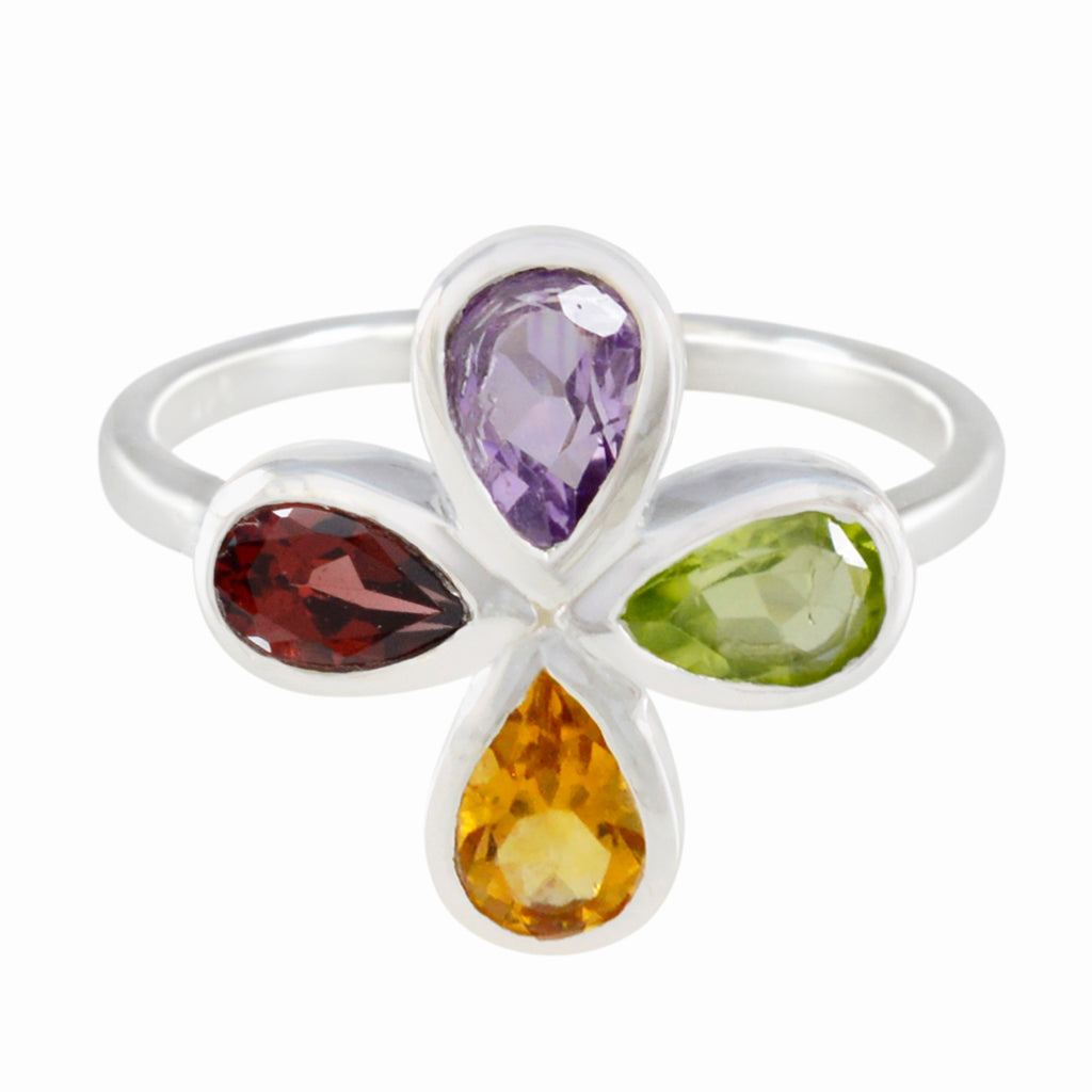 Multi Stone quarter Japanese 925 Silver multicolor Gems Dainty Floral Ring Jewelry