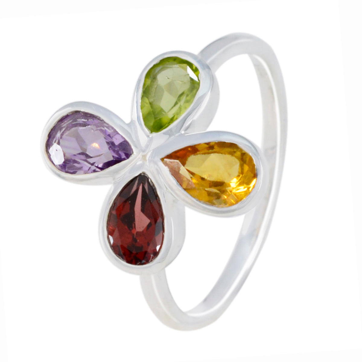 Multi Stone quarter Japanese 925 Silver multicolor Gems Dainty Floral Ring Jewelry