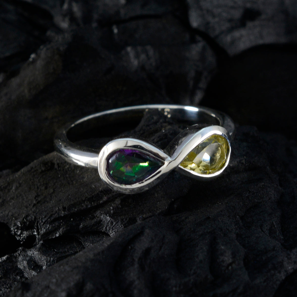 Multi Stone Toi et Moi Korean 925 Silver multicolor Gems Dainty Romantic Ring Jewellery