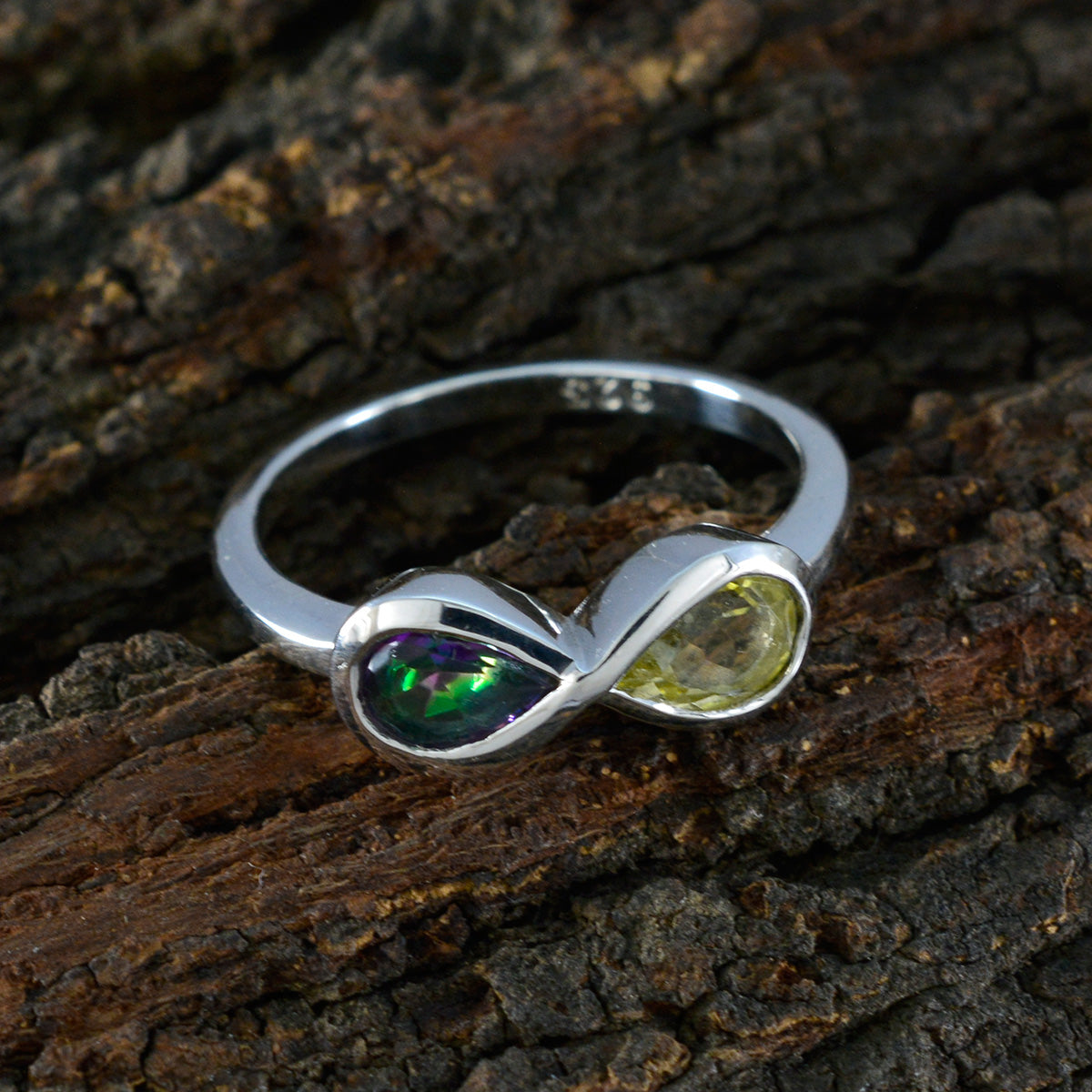 Multi Stone Toi et Moi Korean 925 Silver multicolor Gems Dainty Romantic Ring Jewellery