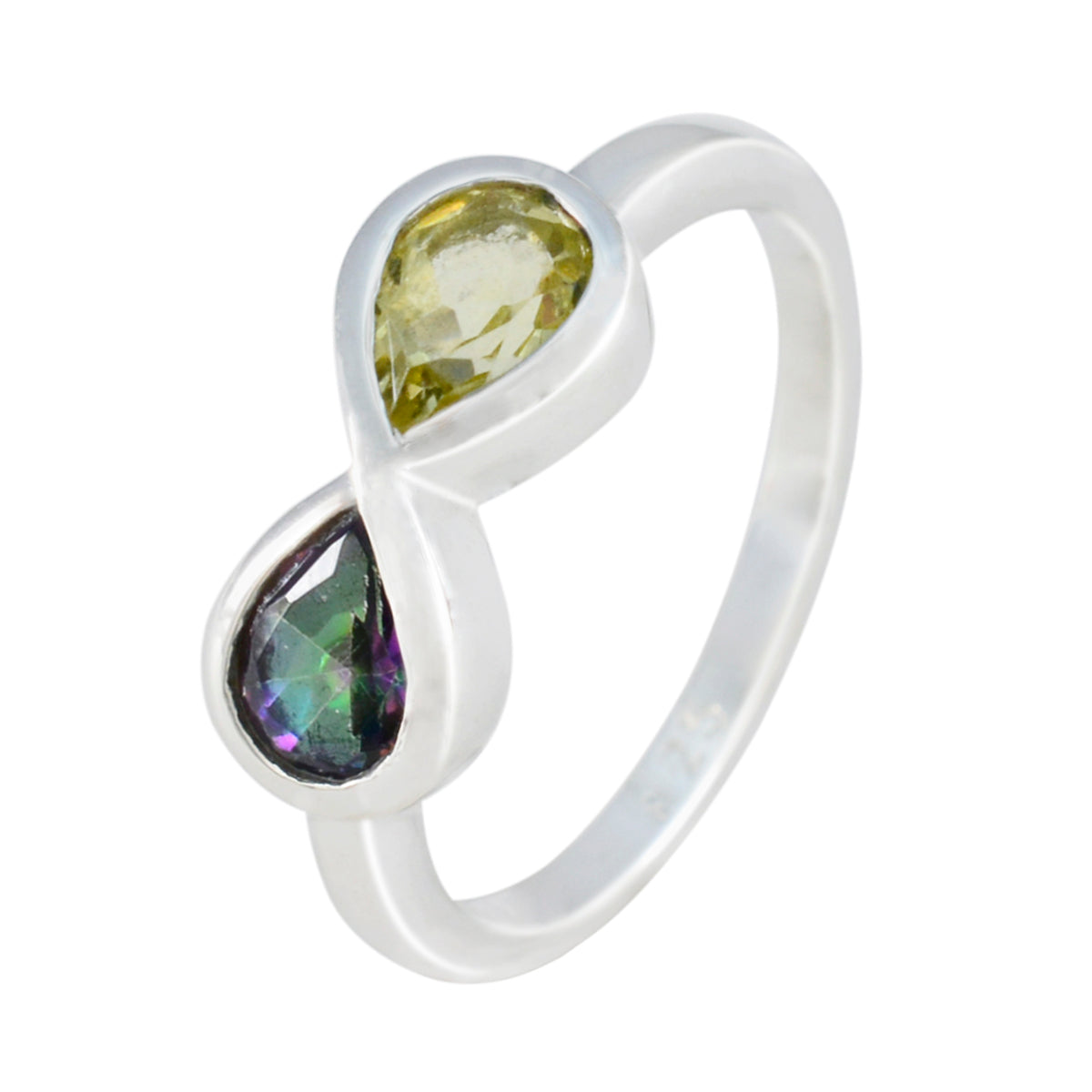 Anillo romántico delicado con gemas multicolores de plata 925 coreana "Toi et Moi" y múltiples piedras Imagen secundaria del producto