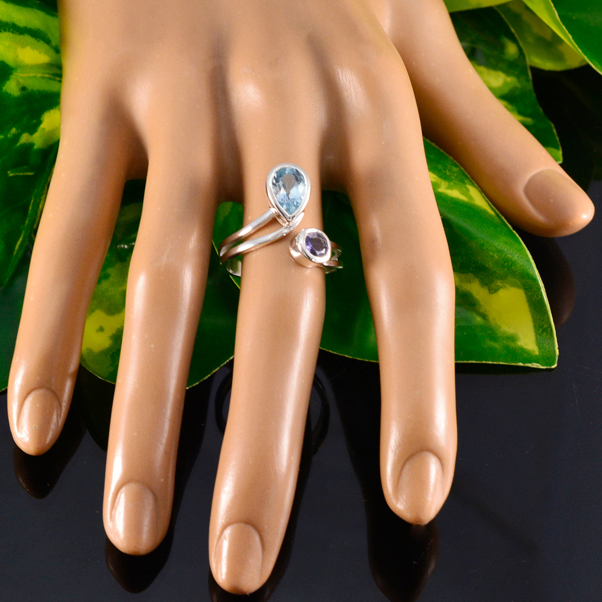 Multi Stone Toi et Moi Russian 925 Silver multicolor Gems Tiny Artisan Ring Jewellery