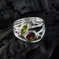 Multi Stone Penta Moroccan 925 Silver multicolor Gemstone Eye catching Contemporary Ring Jewelry