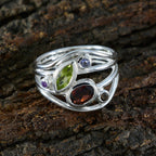 Multi Stone Penta Moroccan 925 Silver multicolor Gemstone Eye catching Contemporary Ring Jewelry