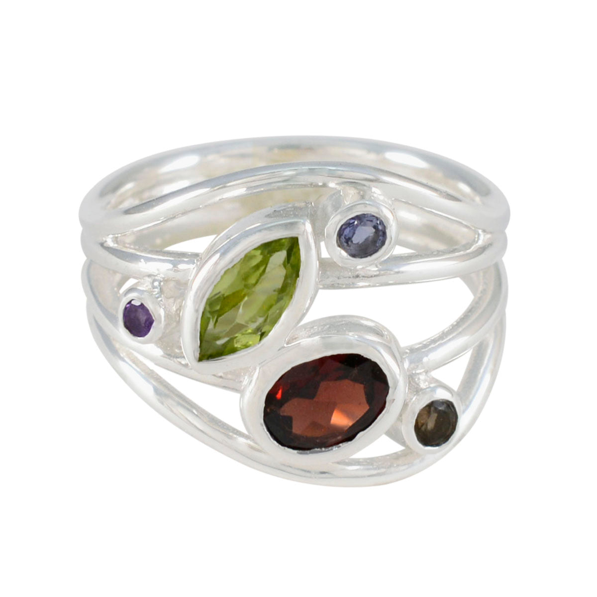 Multi Stone Penta Moroccan 925 Silver multicolor Gemstone Eye catching Contemporary Ring Jewelry Hoofdafbeelding