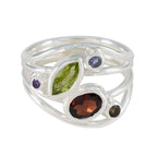 Multi Stone Penta Moroccan 925 Silver multicolor Gemstone Eye catching Contemporary Ring Jewelry