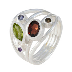 Multi Stone Penta Moroccan 925 Silver multicolor Gemstone Eye catching Contemporary Ring Jewelry