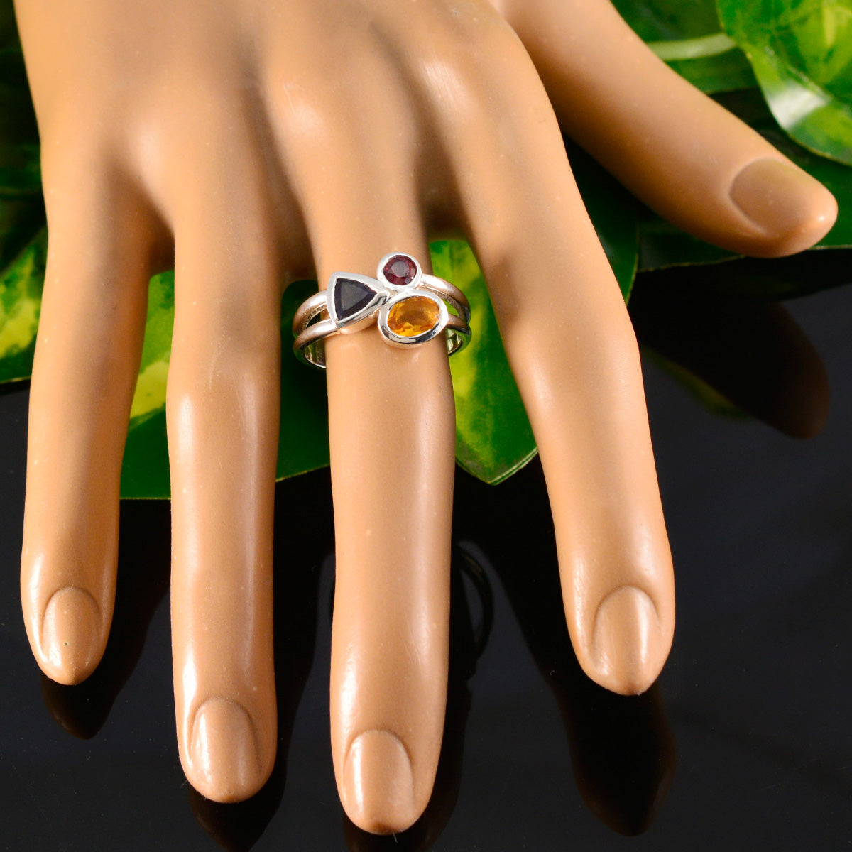 Multi Stone Trilogy Egyptian 92.5 Silver multicolor Gemstones Minimal Luxurious Ring Jewellery